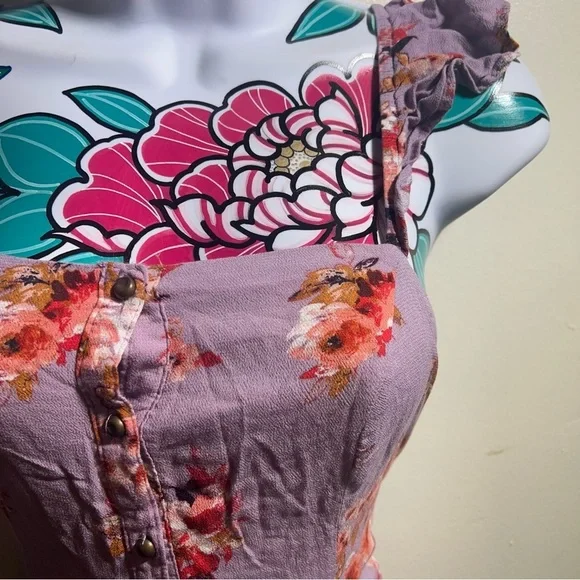 - Xhilaration Purple Orange Floral Jumpsuit - Picture 3 of 8